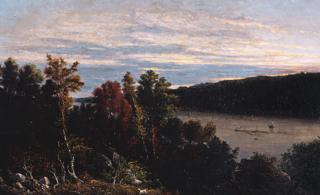 George Loring Brown (American, 1814 - 1889) Autumn on the Hudson DATE1861 MEDIUMOil on canvas DIMENSIONSSight: 33 1/2 × 53 in. (85.1 × 134.6 cm) CREDIT LINEGeorgia Museum of Art, University of Georgia; The Mr. and Mrs. Fred D. Bentley, Sr. Collection of American Art, Gift of Mr. and Mrs. Fred D. Bentley Sr. OBJECT NUMBER1987.78