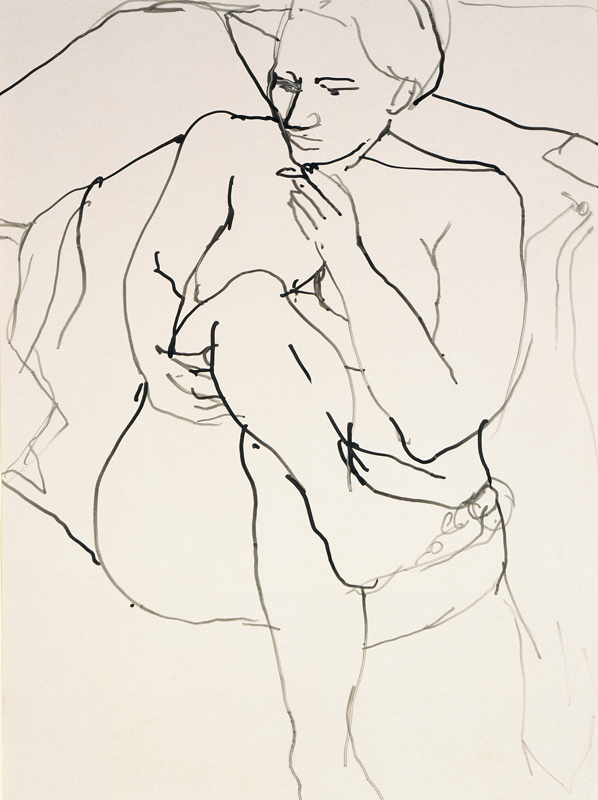 Richard Diebenkorn (American, 1922 – 1993), “Seated Nude, #30,” 1963. Ink, 17 × 12 9/16 inches. Georgia Museum of Art, University of Georgia; University purchase. GMOA 1971.2684.
