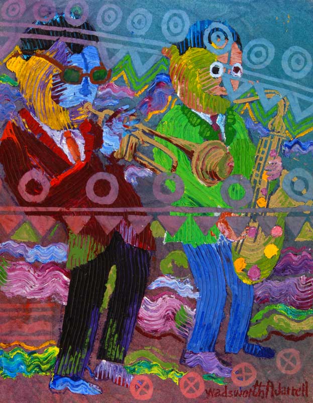 Wadsworth A. Jarrell (American, b. 1929), "Jazz Player I," 1990. Acrylic on canvas, 14 × 10 3/4 inches. Georgia Museum of Art, University of Georgia; The Larry D. and Brenda A. Thompson Collection of African American Art. GMOA 2011.591.