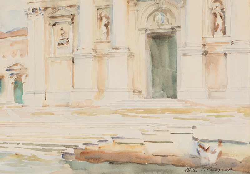 John Singer Sargent (American, b. Italy, 1856 – 1925), “The Portal of S. Giorgio Maggiore, Venice,” ca. 1903. Watercolor over graphite, 9 3/8 × 13 5/8 inches. Georgia Museum of Art, University of Georgia; Gift of C. Herman and Mary Virginia Terry. GMOA 2018.55.