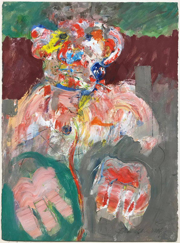 Robert Beauchamp's "Portrait of the Artist's Brother," an abstracted portrait of a man painted in a bunch of wild colors with huge hands