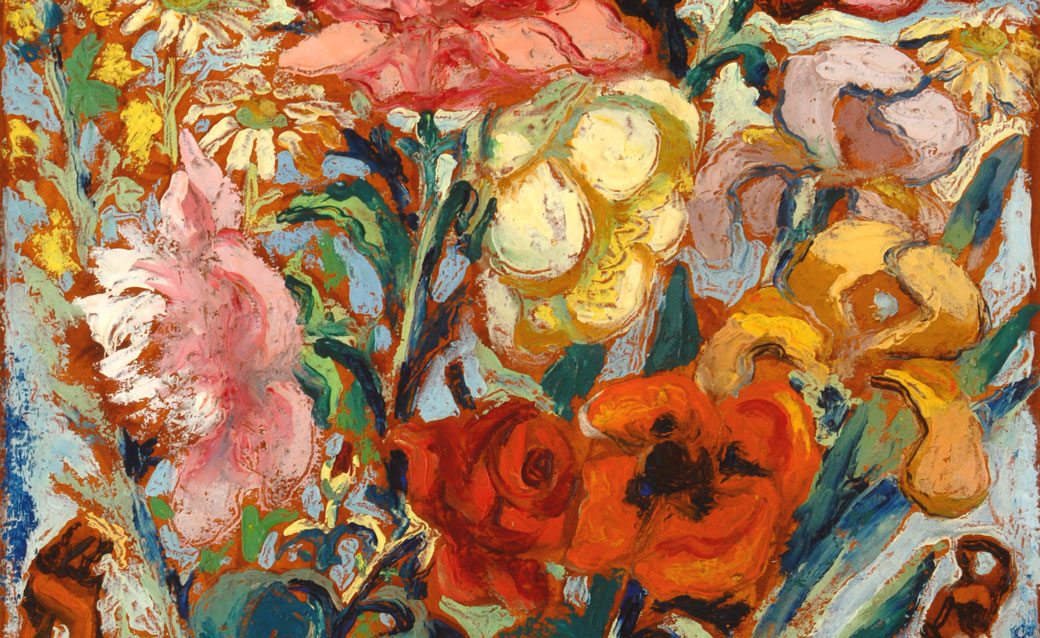 detail of a painting of flowers by Claude Clarke